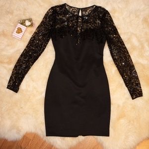 Guees Black Sequin Mesh Inset Cocktail Dress